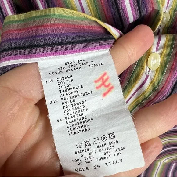 Etro Milano Shirt Mens 44 Colorful Button Down Striped dress shirt Cotton Italy - Picture 3 of 6